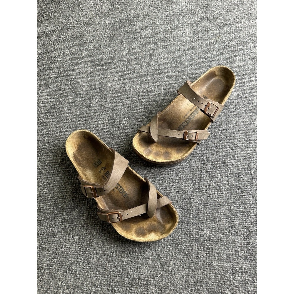 Womens Birkenstock Mayari Brown Leather Loop Sandals Made Germany Size 7 EU 38